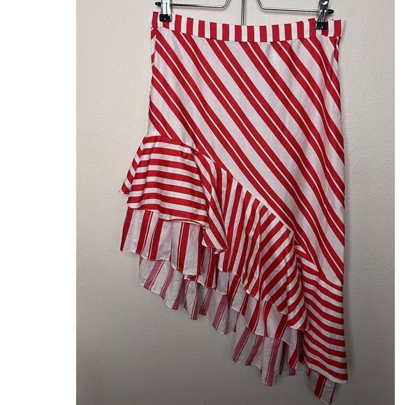 NWT Zara Striped Asymmetrical Skirt Women’s Sz Medium Red White Midi - Picture 4 of 10